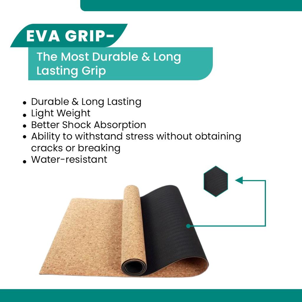 Cork Yoga Mats-Printed Text-'Eat Sleep Yoga Repeat' - Eva Base Grip 2MM-Brown